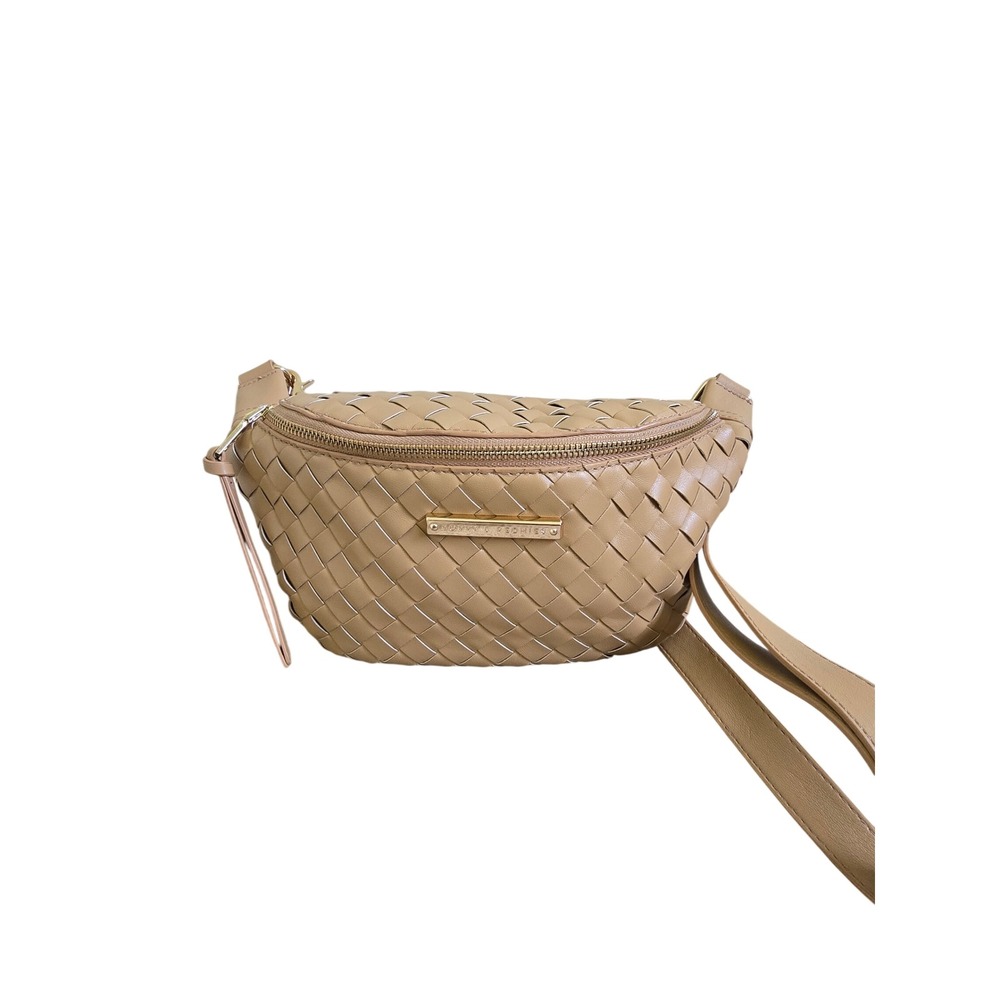 Poppy & Peonies Woven Sidekick Belt Bag Tan Faux Leather Fanny Pack Crossbody